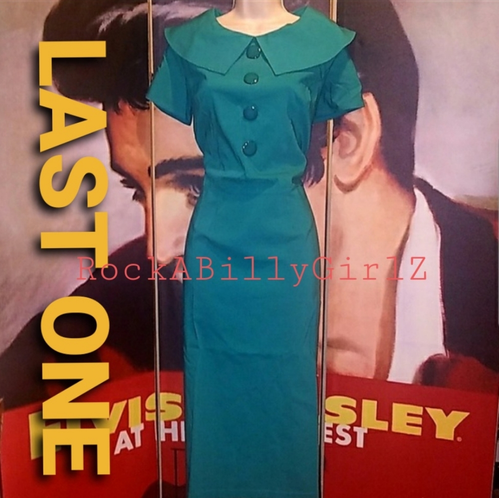 Tatyana Rita Teal Blue Vintage 1950's Sexy Pinup Secretary Pencil Dress